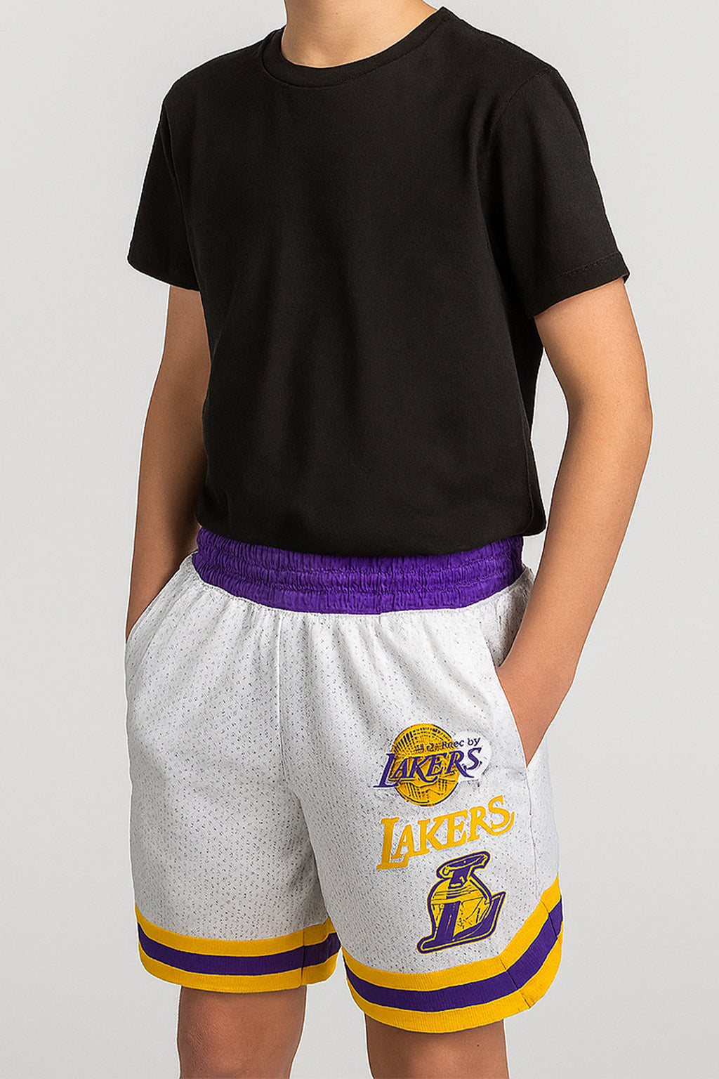 NBBA Branded Boy's Polyester Shorts White & Yellow Color BST-06