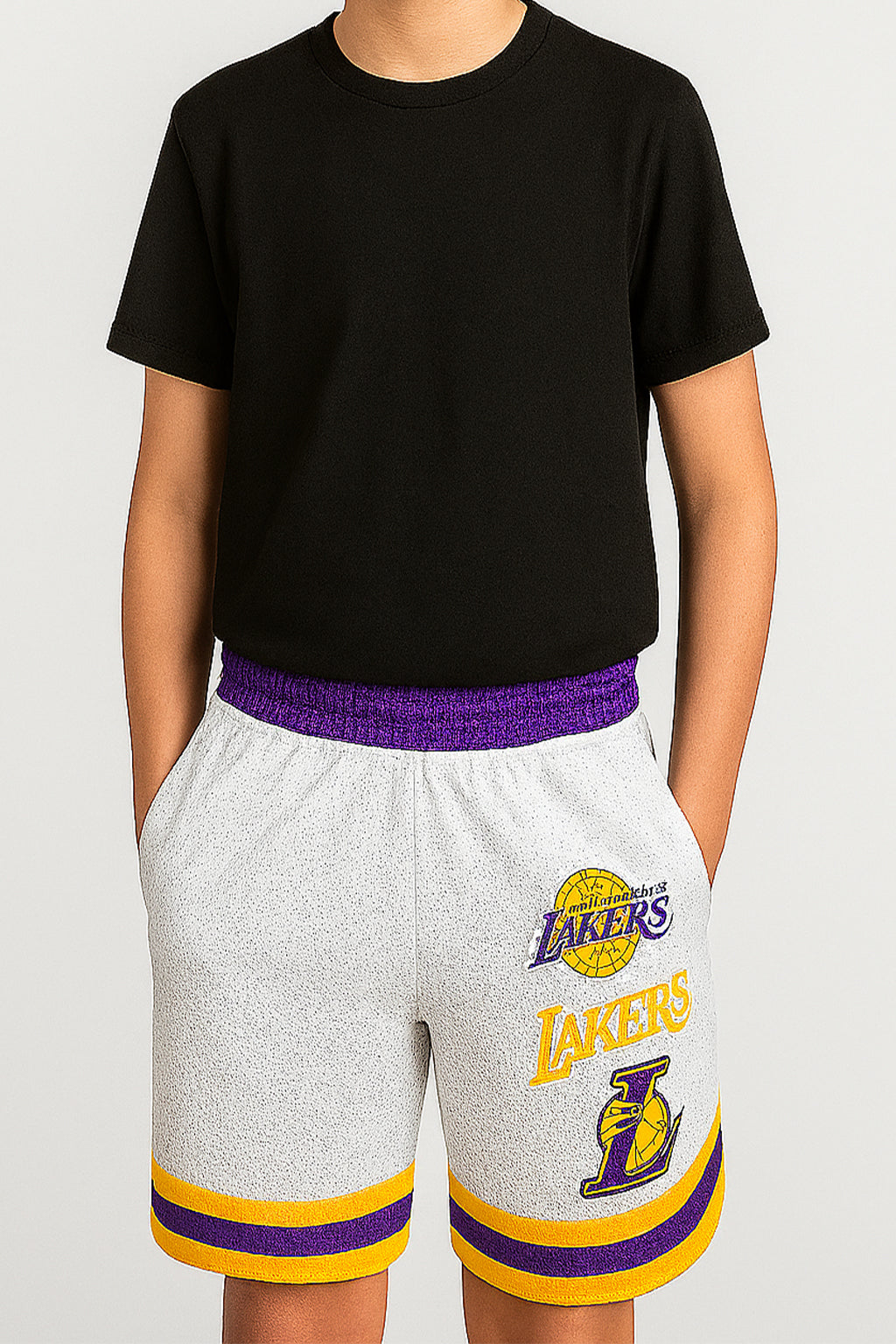 NBBA Branded Boy's Polyester Shorts White & Yellow Color BST-06