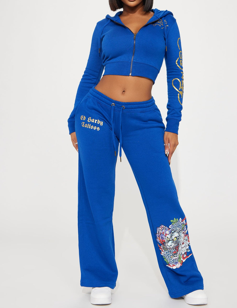 ED HRDY Branded Women's Crop Zipper Hoodie Blue Color HRDH-10