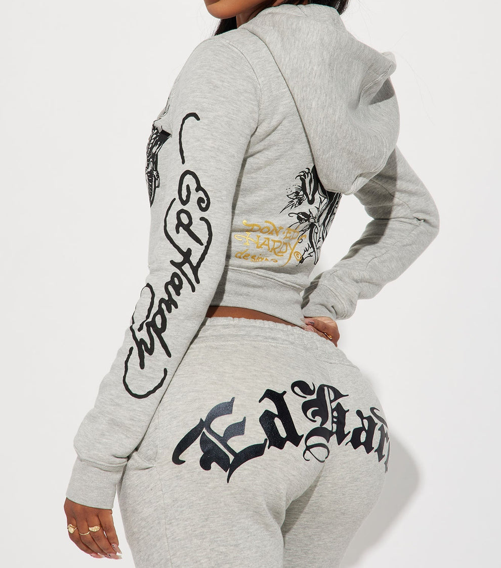 ED HRDY Branded Women's Crop Zipper Hoodie Grey Color HRDH-14