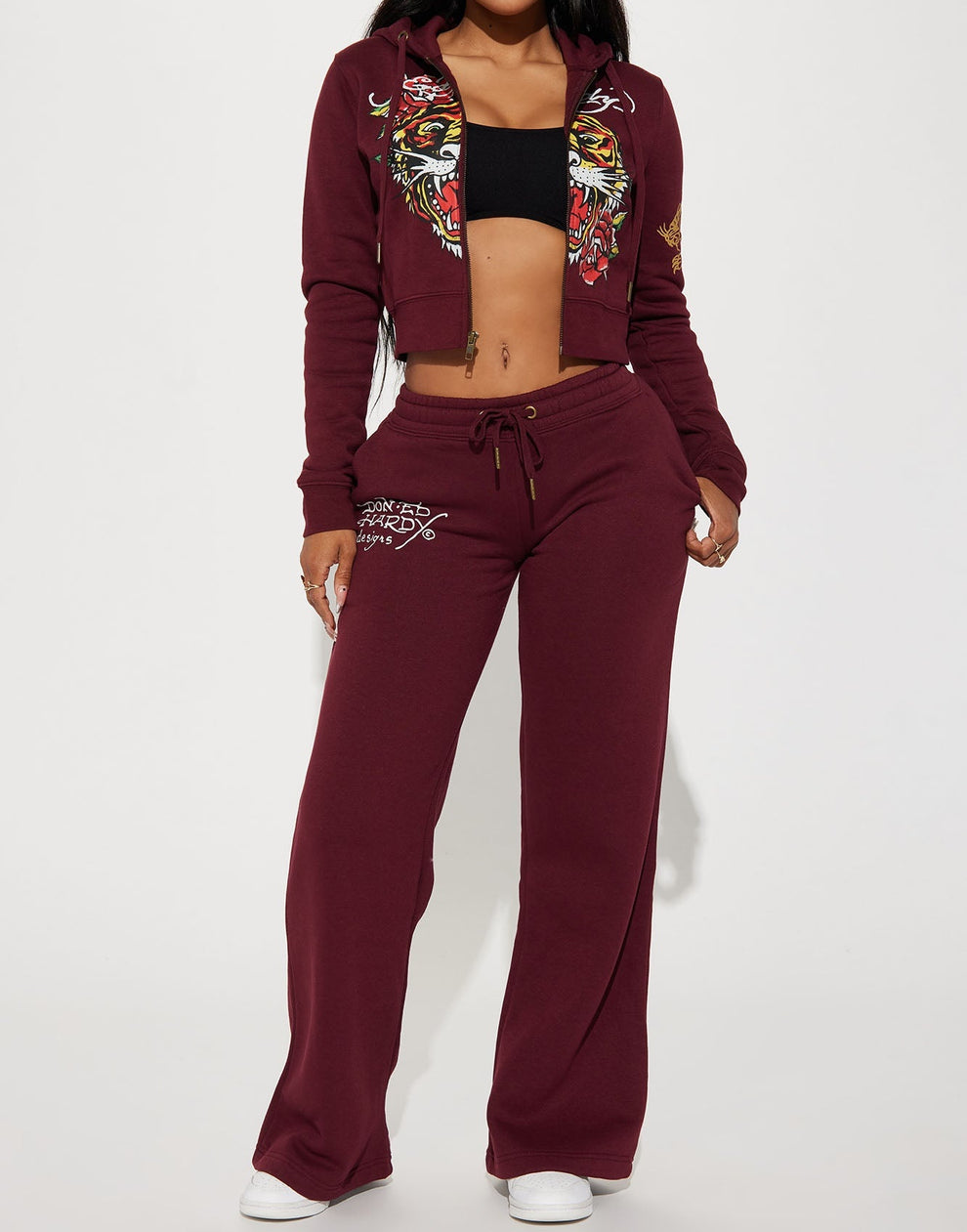 ED HRDY Branded Women's Crop Zipper Hoodie Mehroon Color Color HRDH-08
