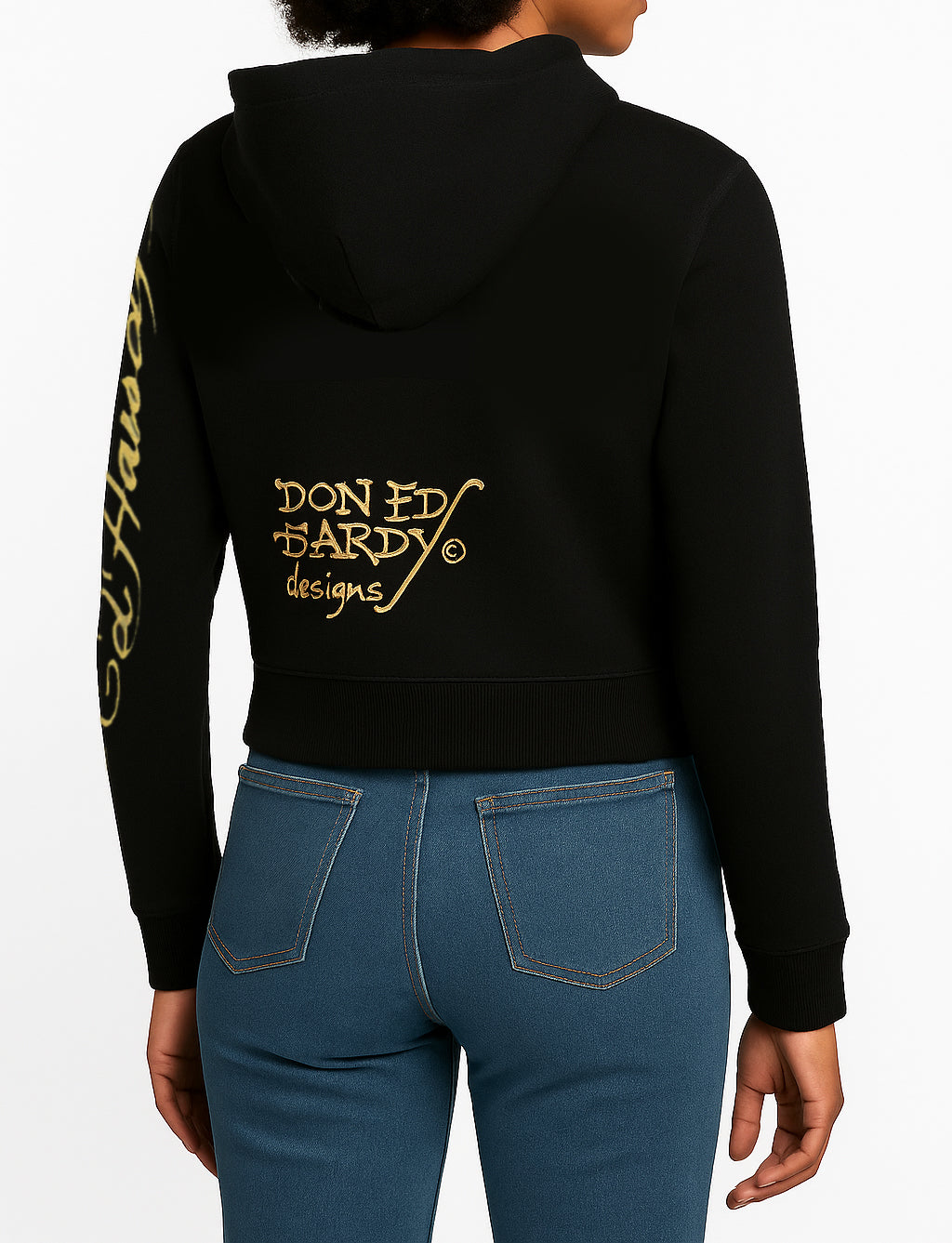 ED HRDY Branded Women's Crop Zipper Hoodie Black Color HRDH-22