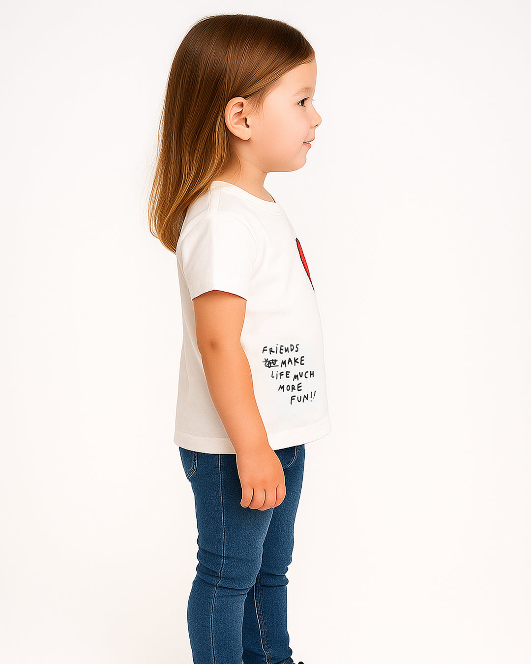 ZARRAA Branded Girl's T-shirt White Color with Red Heart GTS-02