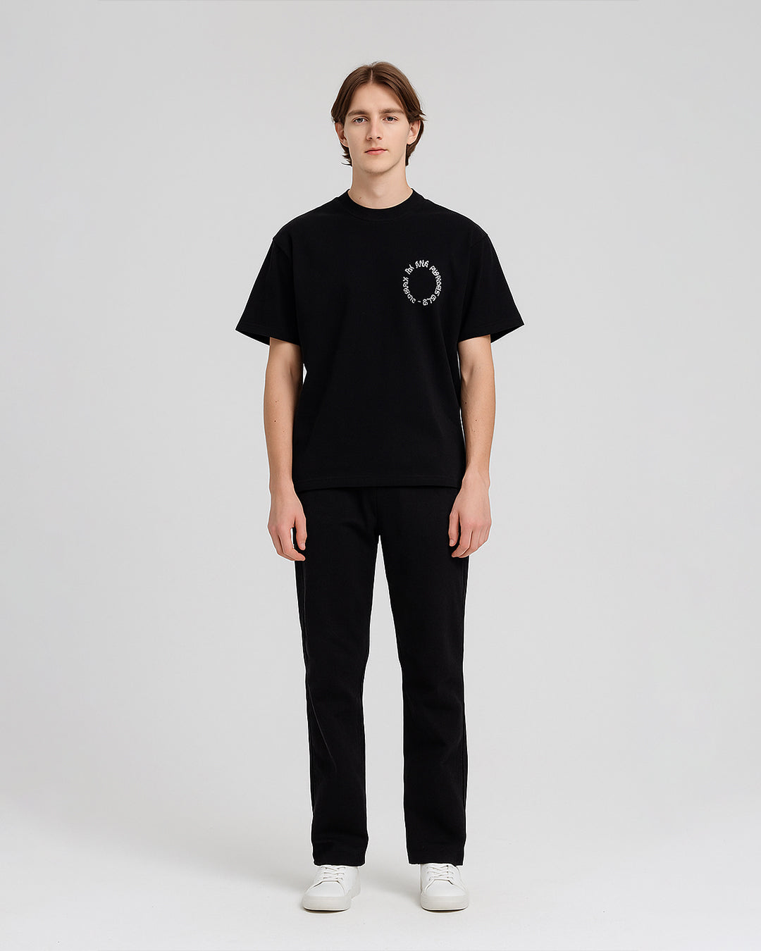 Blanky Branded Black Drop Shoulder Circular Print Tee MT-10