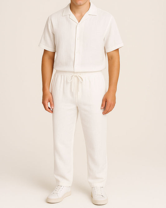 Pegadoor Branded Men's Textured Co-ord Set White Color MCDS-07