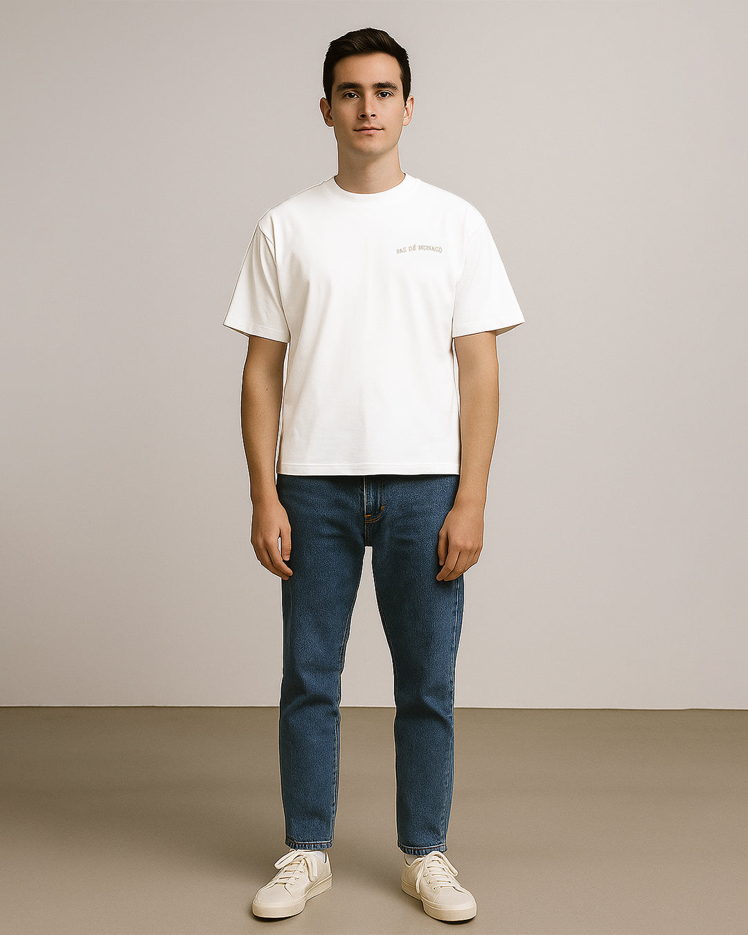 Pas Monaco Branded White Drop Shoulder Tee MT-14