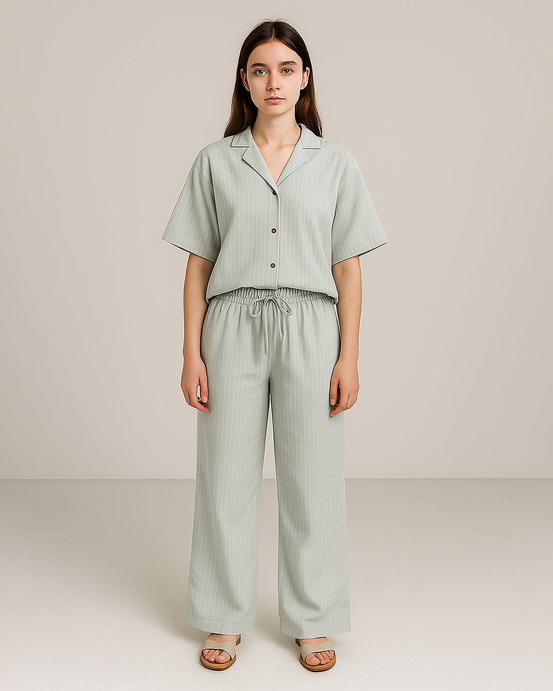 Zelig Branded Mint Green Striped Lounge Co-Ord Set WCS-05