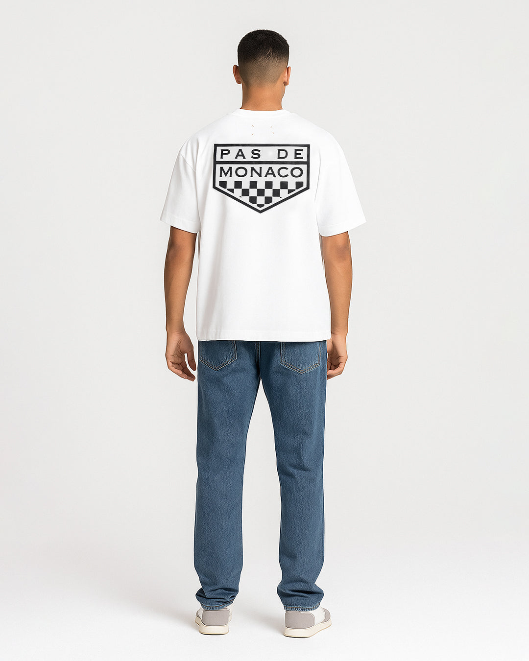 Pas Monaco Branded Men's White Drop Shoulder Racing Graphic Tee MT-19