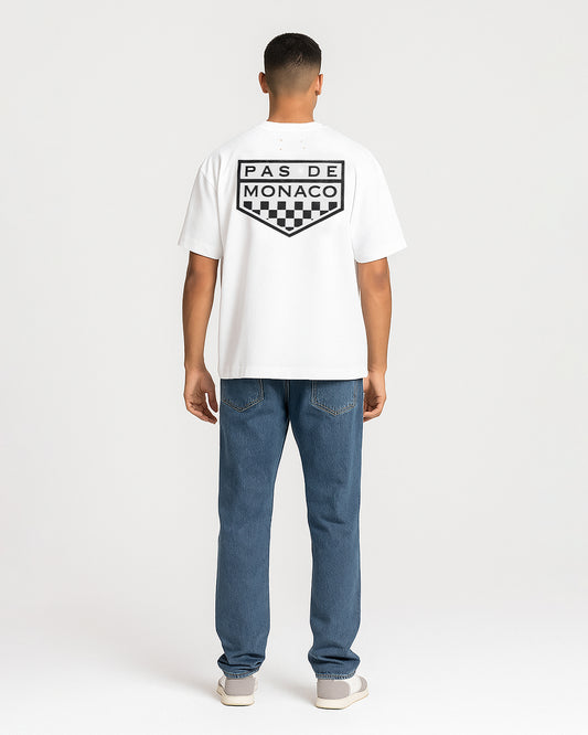 Pas Monaco Branded Men's White Drop Shoulder Racing Graphic Tee MT-19