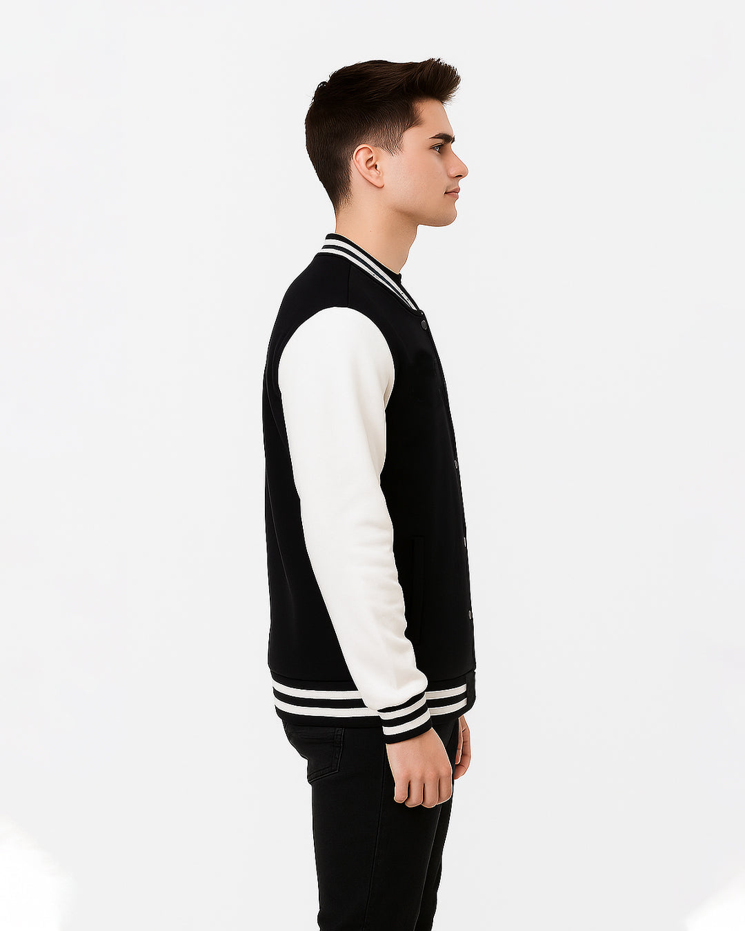 Men’s Black & White Baseball Jacket MWJ-01