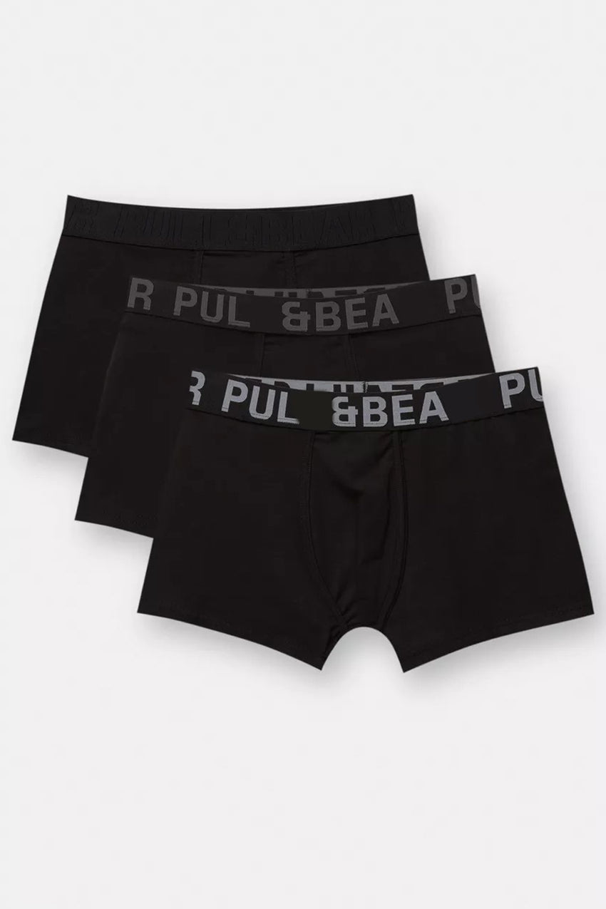 Men's Solid Black Boxer (Pack of 3) PulNBear