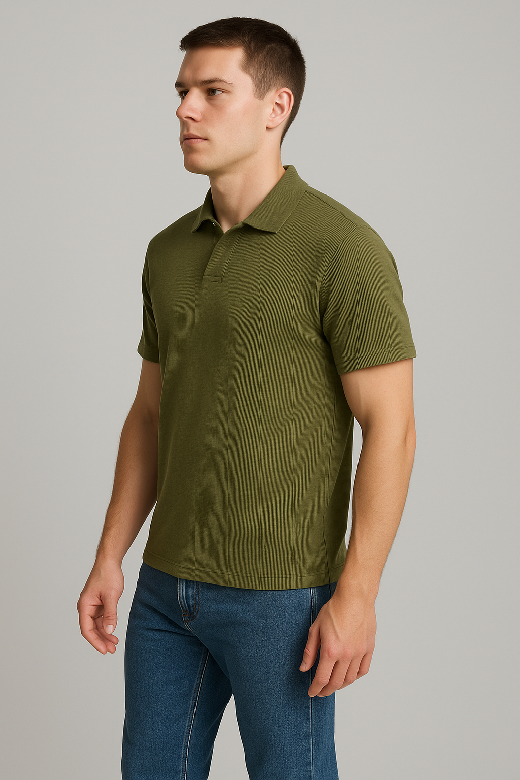 Spark Men's Olive Green Color Rib Polo T-shirt MPT-25