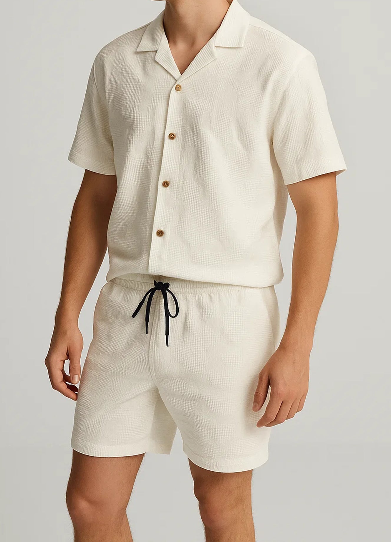 ZARRAA Branded Men's Textured Co-ord Set White Color MCS-03