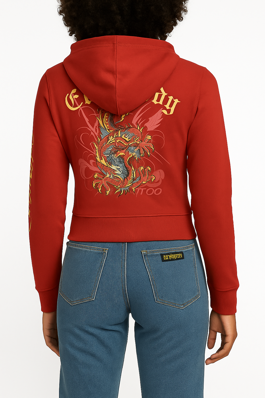 ED HRDY Branded Women's Crop Zipper Hoodie Red Color HRDH-24