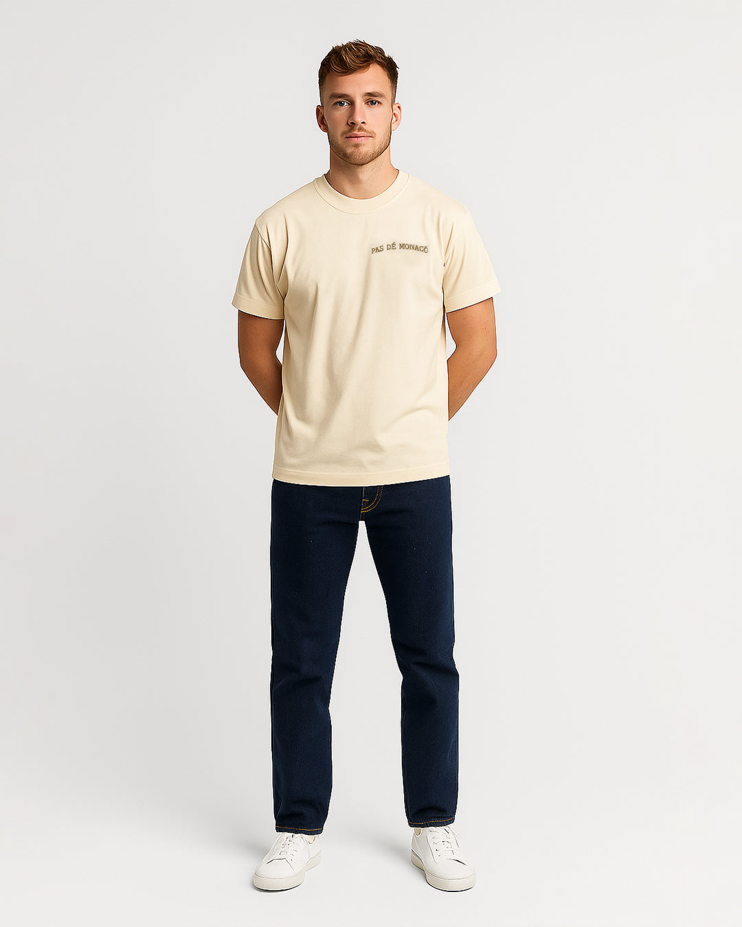 Pas Monaco Branded Men's Beige Drop Shoulder Tee MT-18