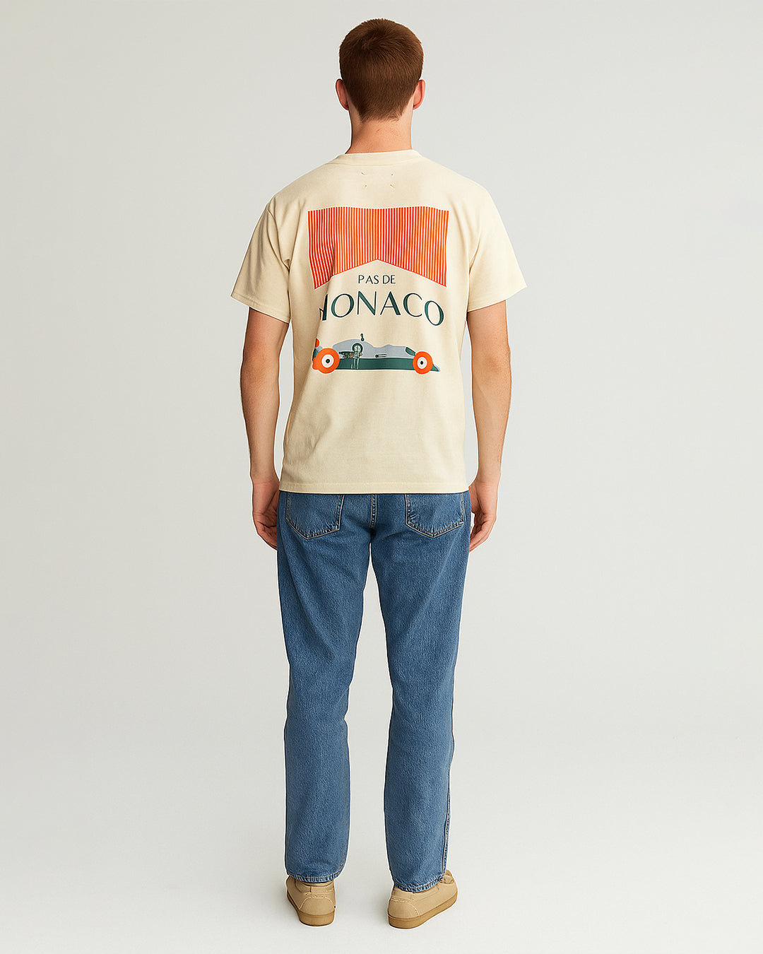 Pas Monaco Branded Men's Beige Drop Shoulder Tee MT-18