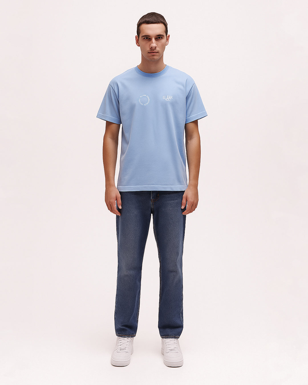 Blanky Branded Men's Sky Blue Drop Shoulder Circular Logo Tee MT-15