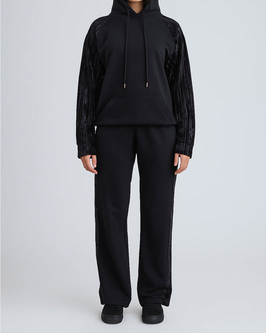 Caila Branded Women's Black Zip-Up Hoodie & Wide-Leg Trouser Co-ord Set WCS-03