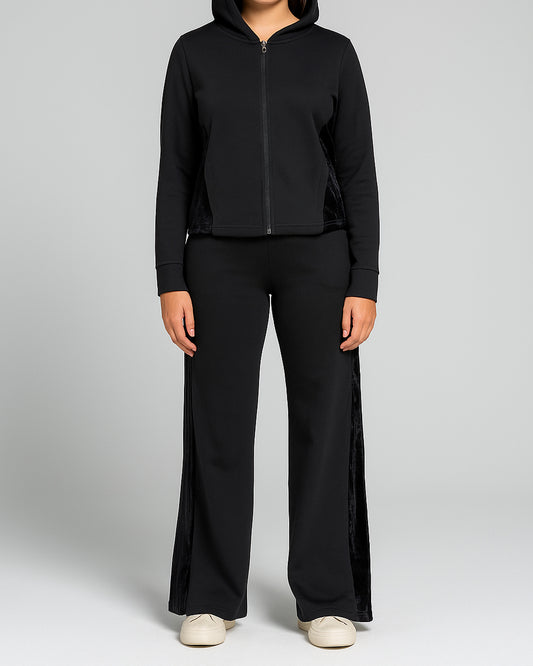 Caila Branded Women's Black Zip-Up Hoodie & Wide-Leg Trouser Co-ord Set WCS-01