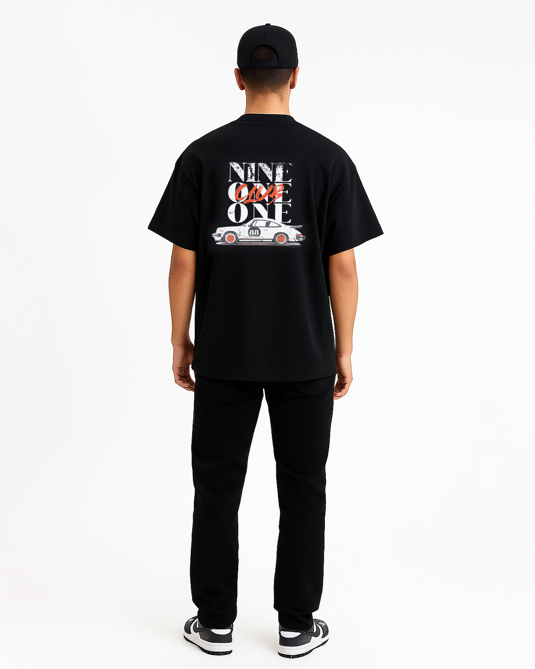 Pas Monaco Branded Men's Black Drop Shoulder “Nine One One Club” Graphic Tee MT-08