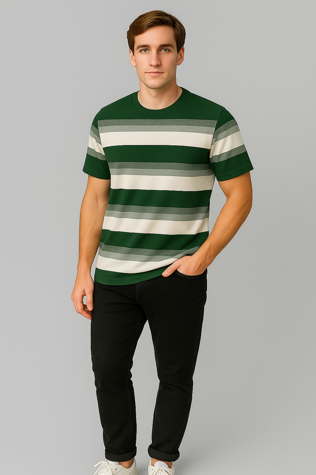 East Hll Branded Men's Green & White Color T-shirt MT-03