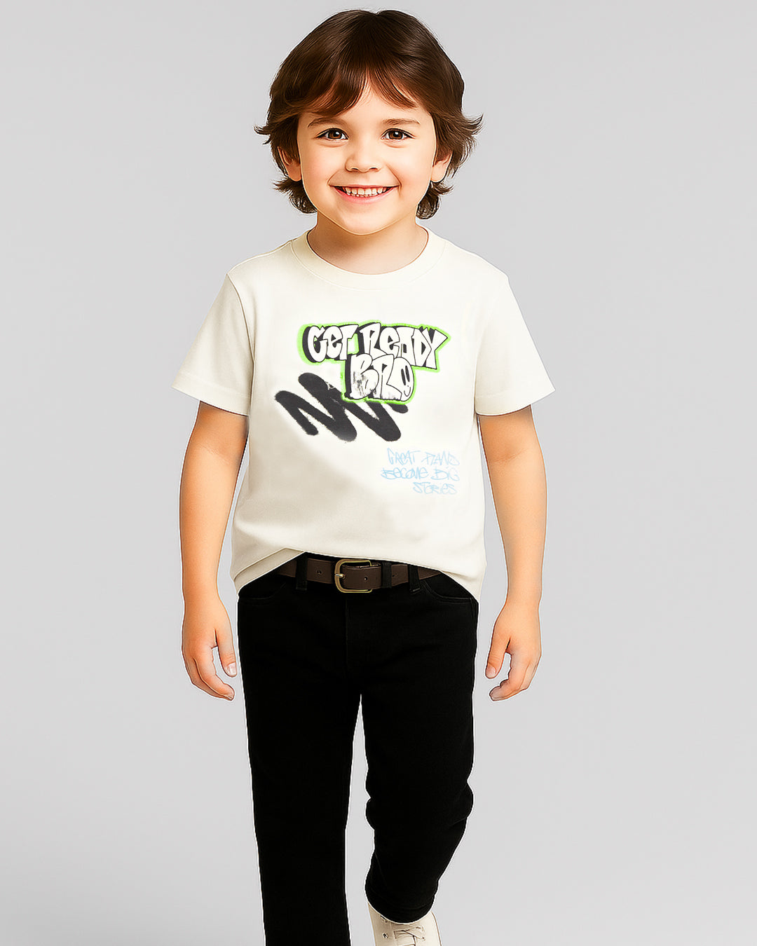Zarra Branded Boy's Off-White “Get Ready Bro” Graphic T-Shirt BTS-20
