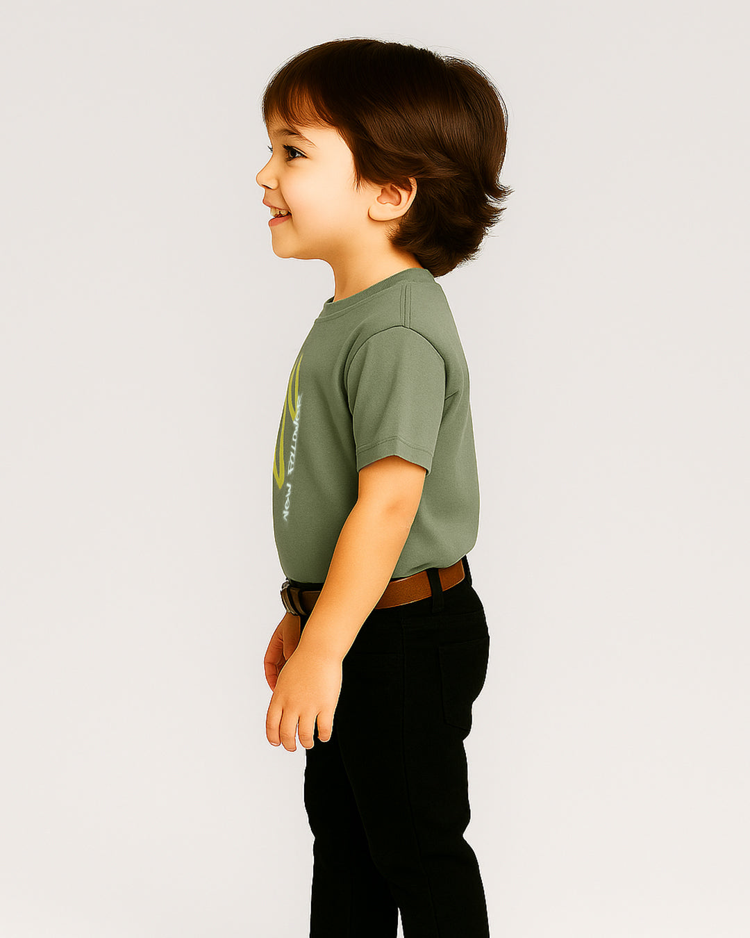 Zarraa Brander Boy's Olive Green “New Follower” Printed T-Shirt BTS-16