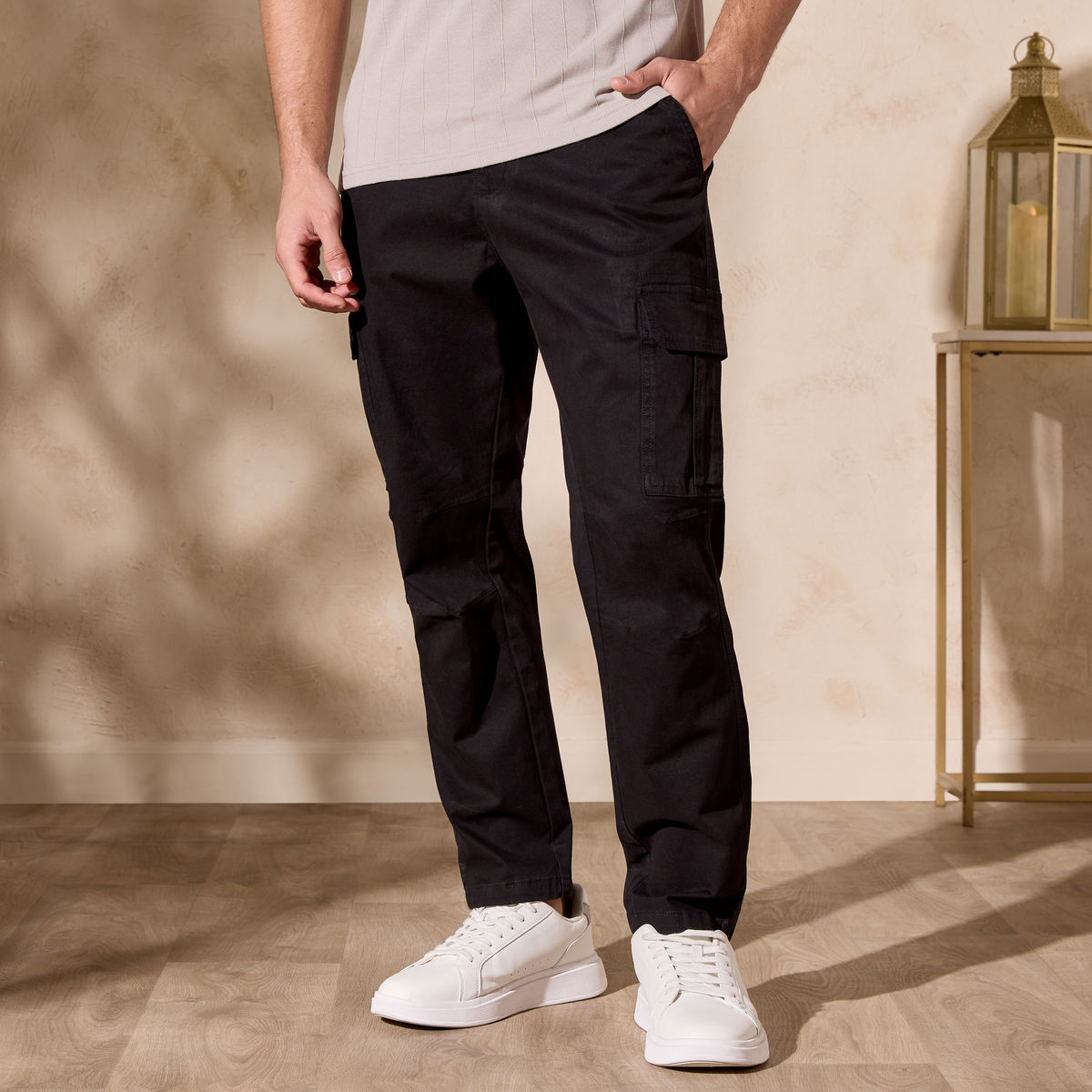 MXX Plain Black Cargo Pant 6 Pockets
