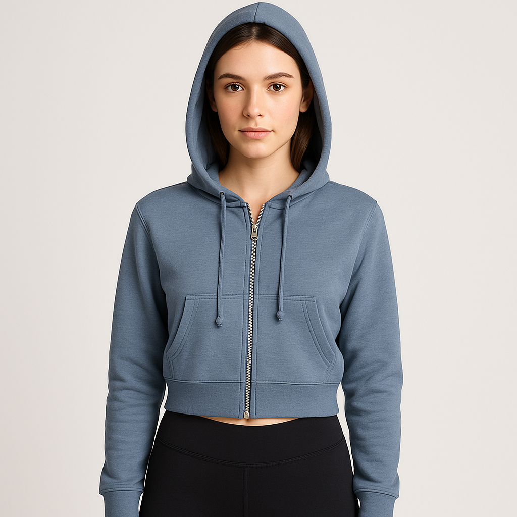 Branded Slate Blue Women's Cropped Zip-Up Jacket WJ-02