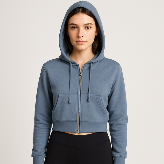 Branded Slate Blue Women's Cropped Zip-Up Jacket WJ-02