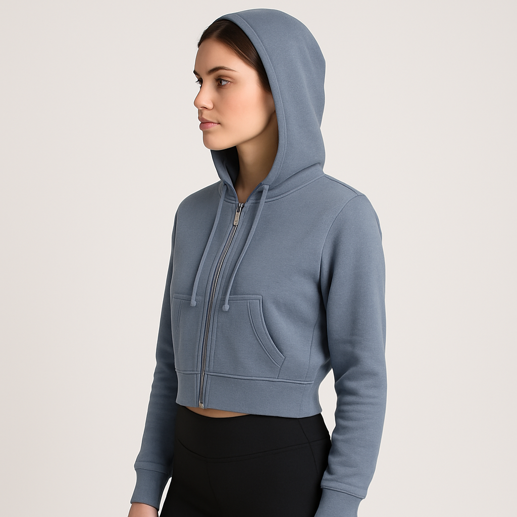 Branded Slate Blue Women's Cropped Zip-Up Jacket WJ-02