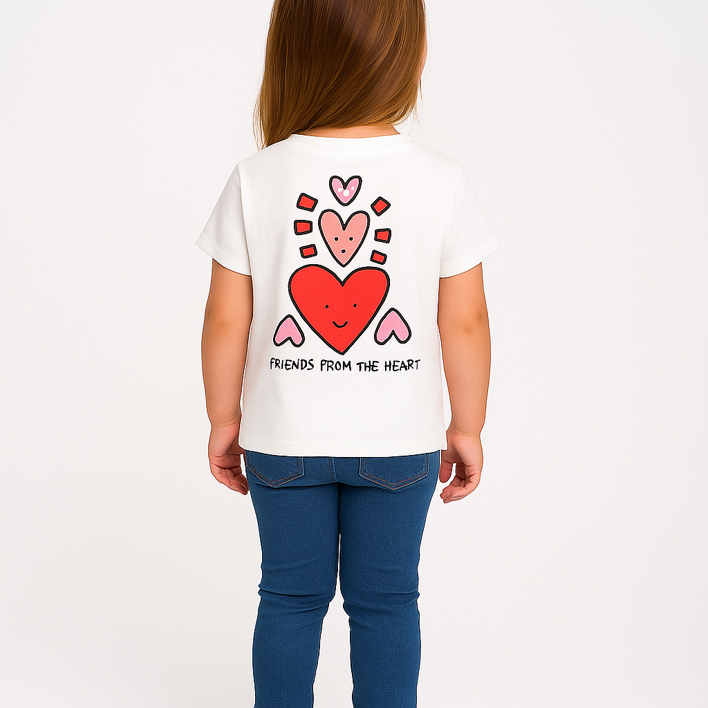 ZARRAA Branded Girl's T-shirt White Color with Red Heart GTS-02