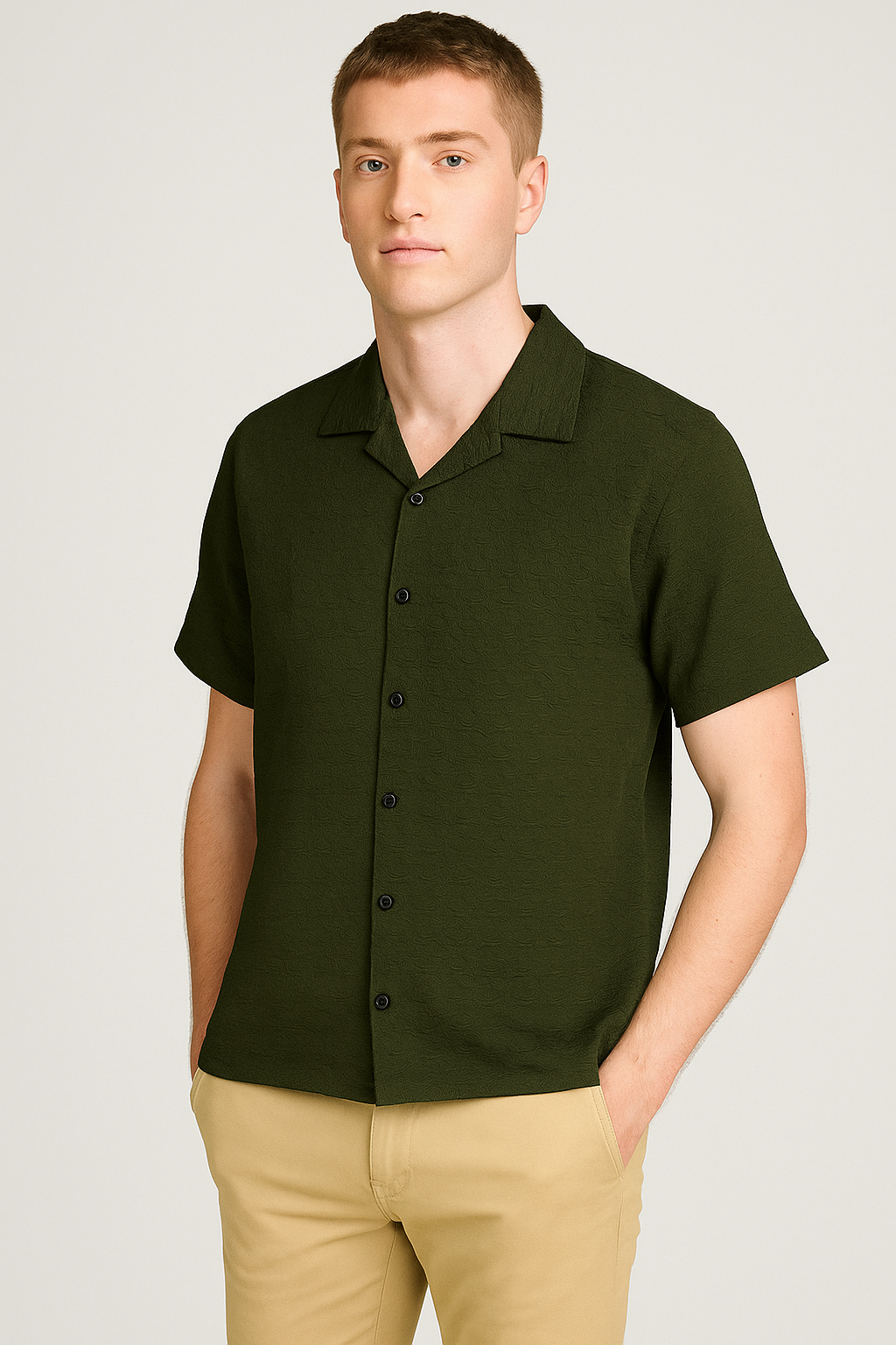 Zelig Branded Casual Textured Shirt Green Color MCS-12