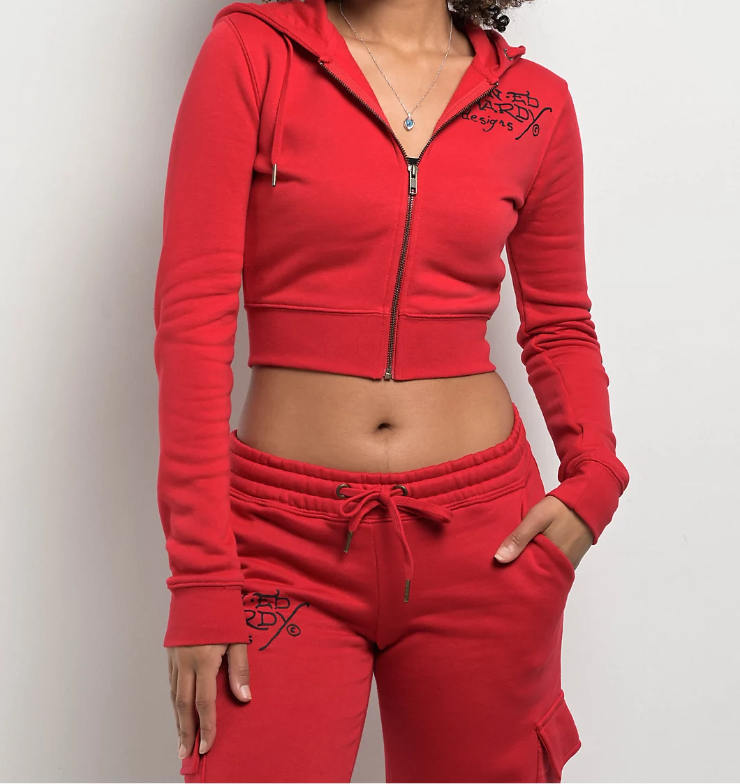 ED HRDY Branded Branded Women's Crop Zipper Hoodie Red Color HRDH-06