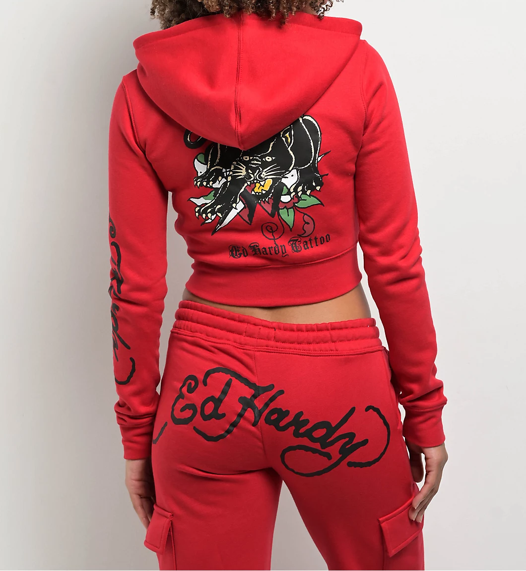 ED HRDY Branded Branded Women's Crop Zipper Hoodie Red Color HRDH-06