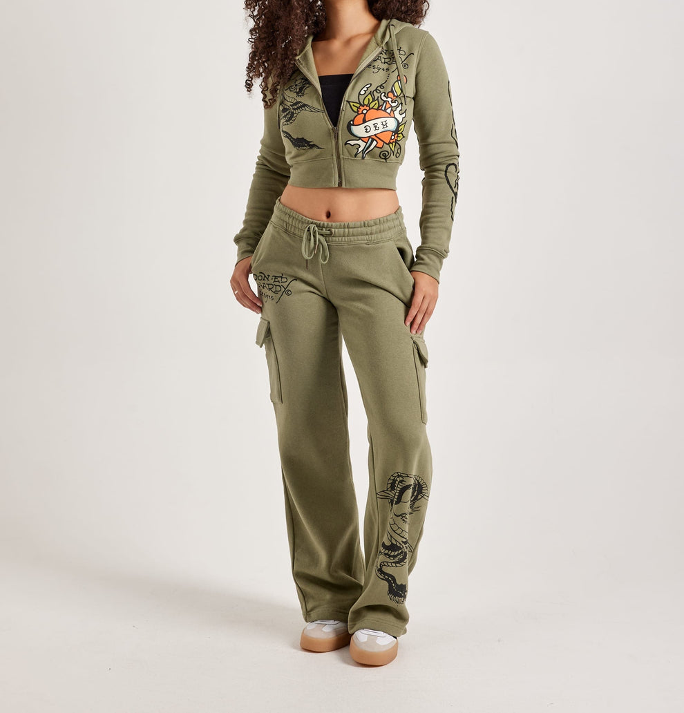 ED HRDY Branded Women's Crop Zipper Hoodie Green Color HRDH-15