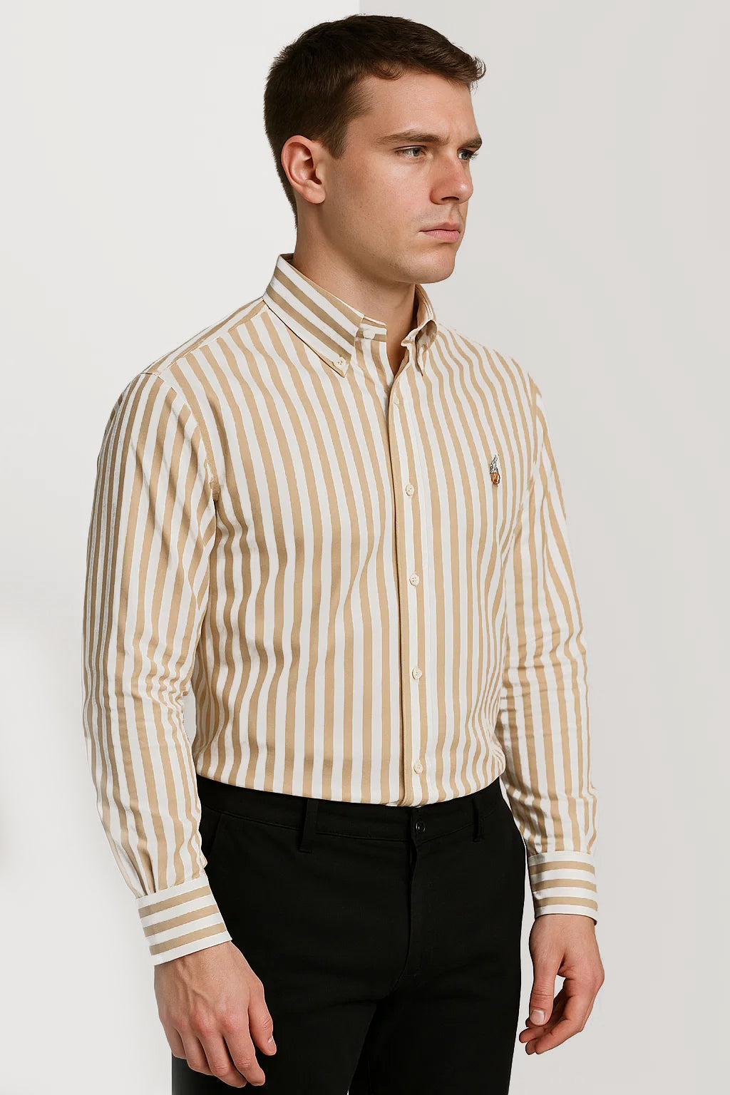 Pollo Branded Men's Slim Fit Yellow Striped Shirt MFS-10