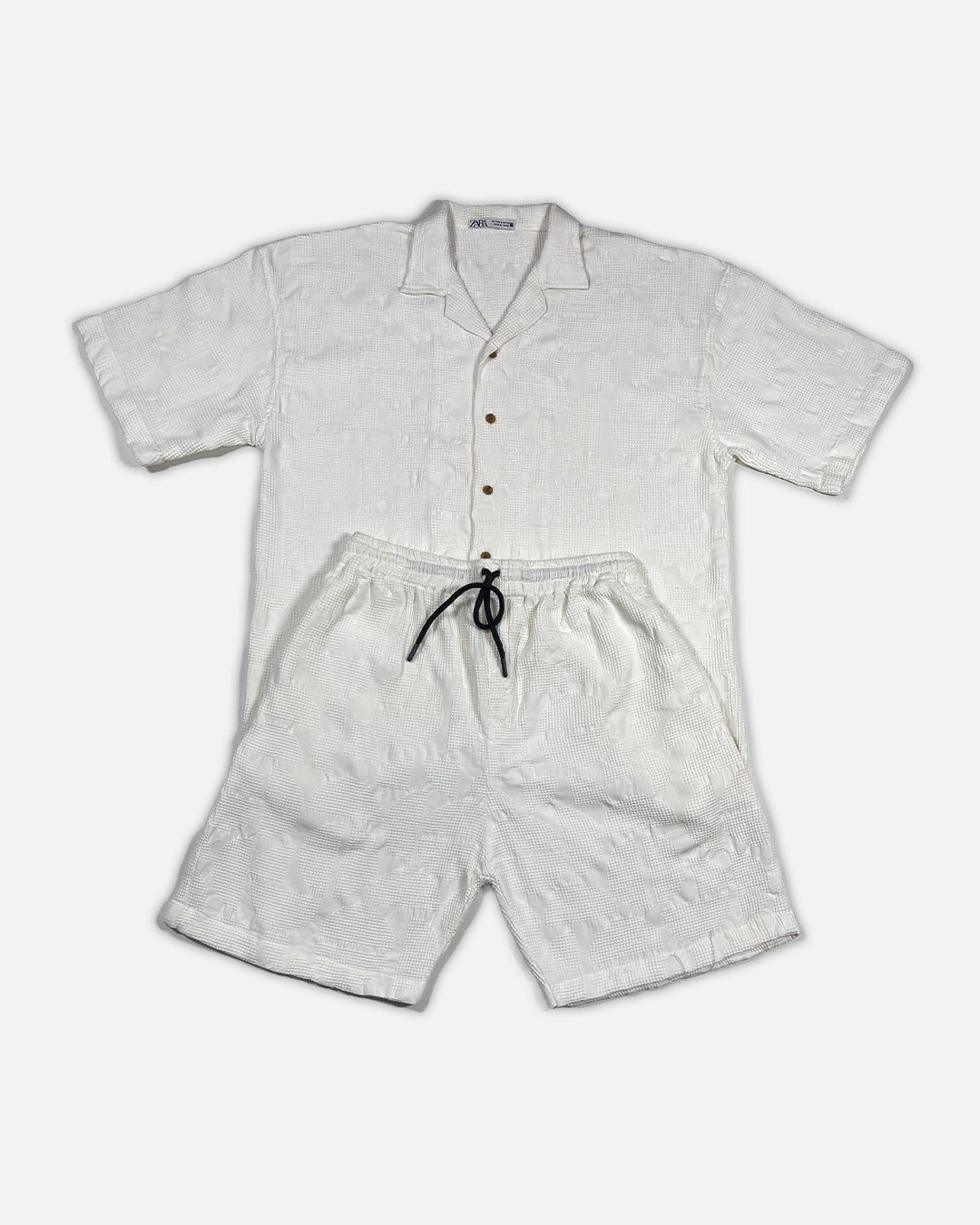 ZARRAA Branded Men's Textured Co-ord Set White Color MCS-03