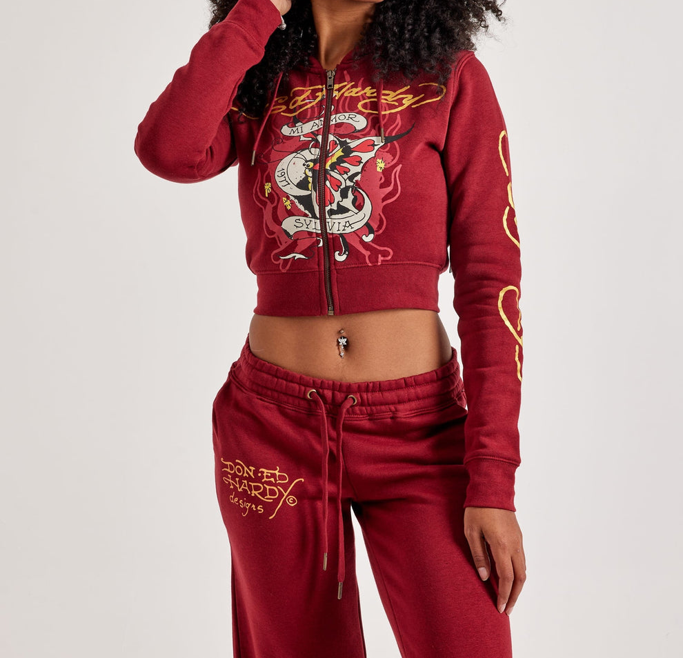 ED HRDY Branded Women's Crop Zipper Hoodie Mehroon Color Color HRDH-11