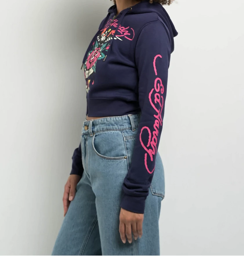 ED HRDY Branded Women's Crop Zipper Hoodie Navy Blue Color HRDH-13