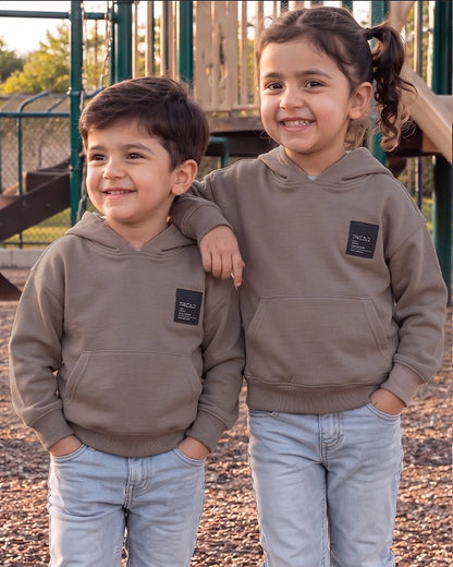 ZARRAA Branded Kids Ribbed Fleece Winter Hoodie – Mocha Brown KH-03