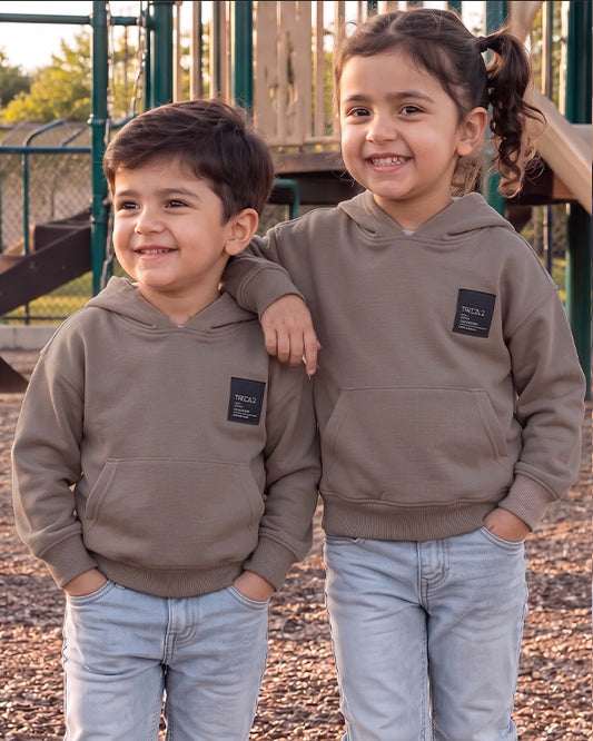 ZARRAA Branded Kids Ribbed Fleece Winter Hoodie – Mocha Brown KH-03