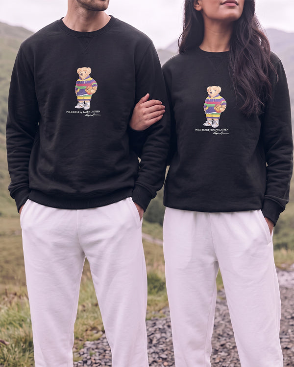 Branded Bear Basketball Graphic Crewneck Sweatshirt – Black Sp-73