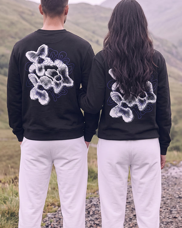 Branded Unisex Noir Abstract Back-Print Crewneck – Black Sp-74