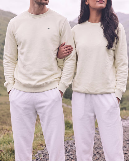 Branded Unisex Ribbon Back-Print Cream Crewneck Sweatshirt Sp-76