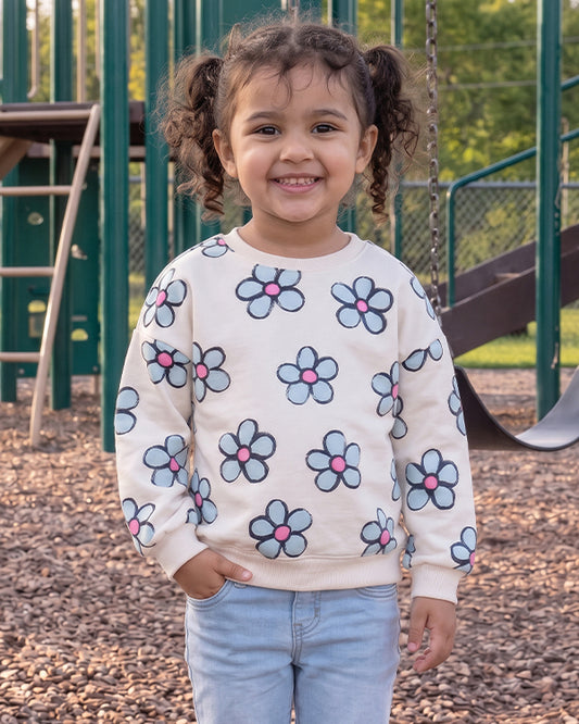 Zarra Branded Blue Floral Print Crewneck Sweatshirt KSWT-07