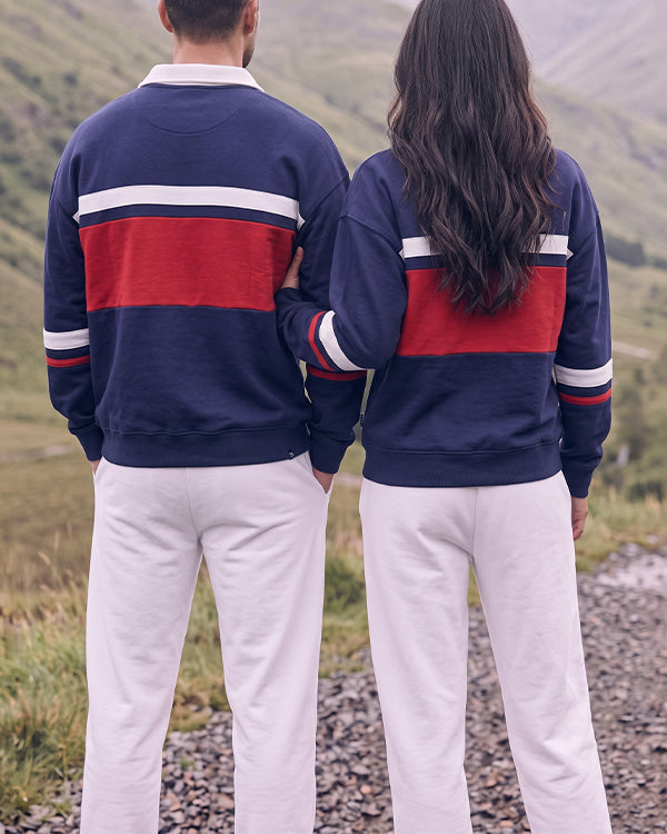 Branded Color-Block Polo Sweatshirt – Navy & Red Sp-72