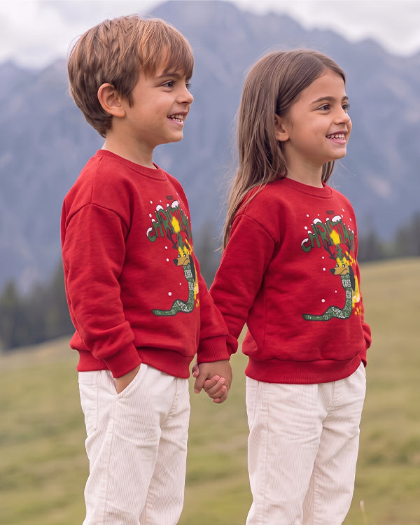 Branded Kids "Merry Christmas" Festive Dachshund Graphic Sweatshirt – Red SP-54