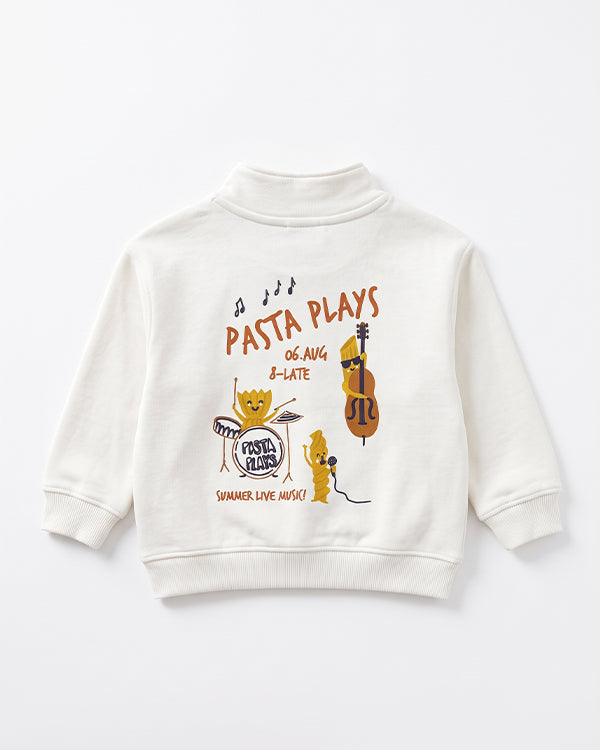 Mangos Branded Kids' "Pasta Plays" Music Graphic Quarter-Zip Sweatshirt – Off-White SP-59