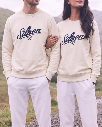 Branded Unisex Embroidered Tennis Logo Sweatshirt - Cream Sp-77